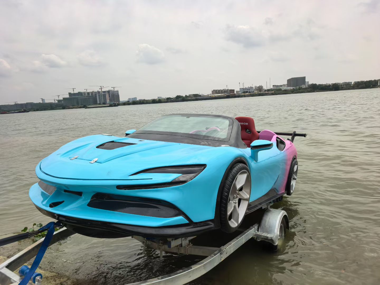 Blue and pink water supercar front view
